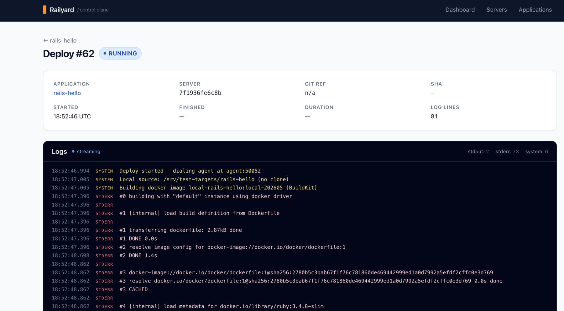 Deploy logs streaming while a Go agent builds a Docker image over gRPC