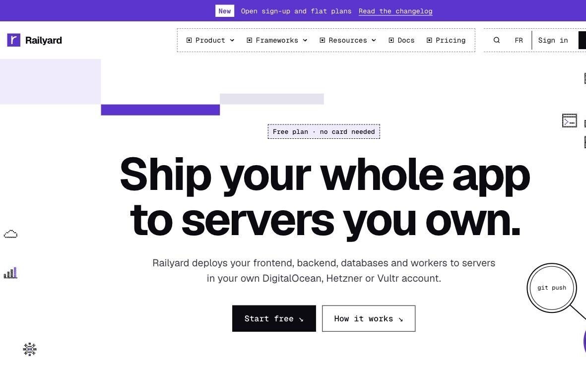 The railyard.run landing page